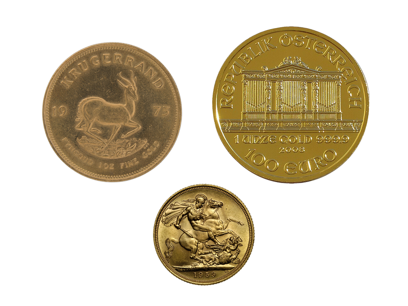 Goldmünzen: Krugerrand, Wiener Philharmoniker und Sovereign