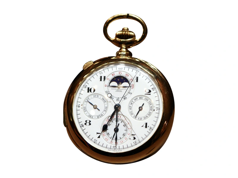 Historische Patek-Philippe-Taschenuhr mit Kalender und Mondphase