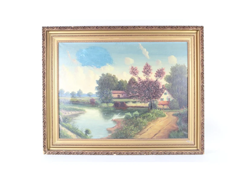 Gerahmtes Landschaftsgemälde von Frederick Crane in vergoldetem Holzrahmen