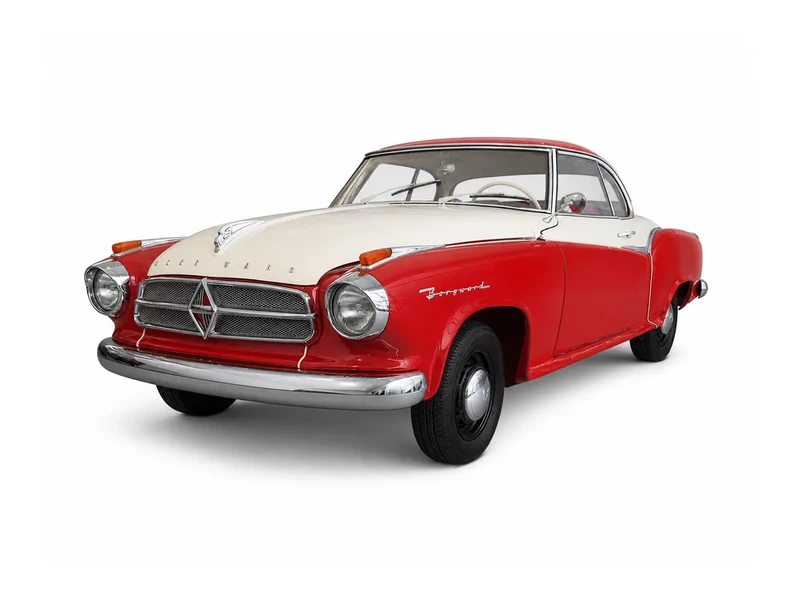 Rot-cremefarbenes Borgward Isabella Coupé auf weißem Hintergrund