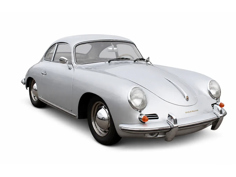 Silberner Porsche 356 Coupé auf weißem Hintergrund